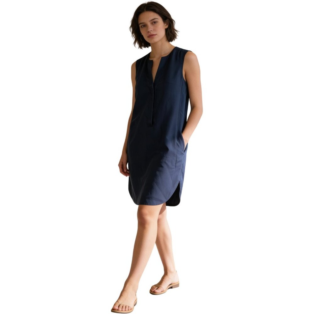 Vince Navy Silk Sleeveless Popover Shift Dress 4